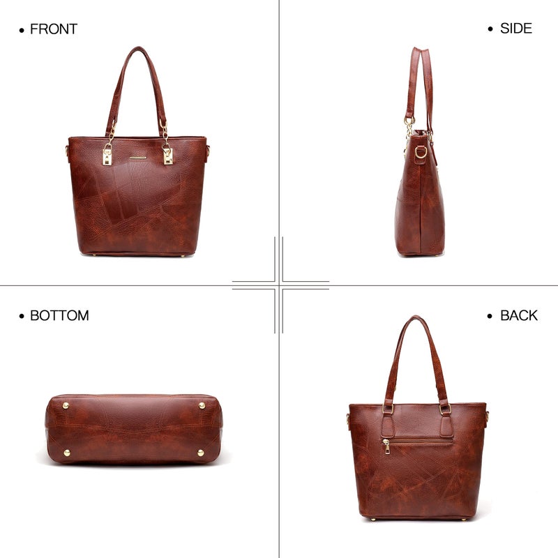 2E-youth Women Designer Purses And Handbags Set Satchel Shoulder Bags Tote Bags 6pcs Wallets (brown) - Image 4
